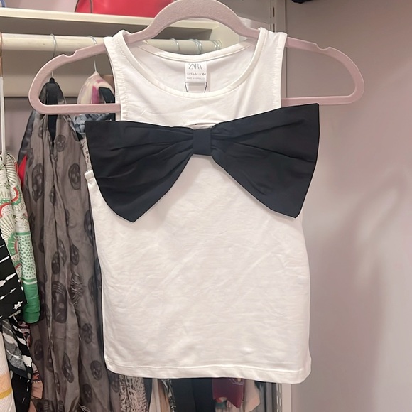 NWT: Zara Girls Black and White Bow Tank | size 13-14 - Picture 1 of 4